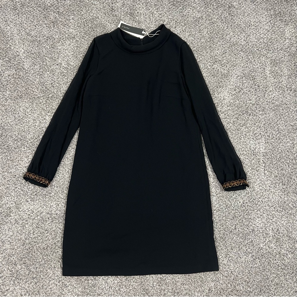 NWT ESPRIT Black Full Sleeve Beaded Cuff Black Mini Cocktail Dress Women’s US 10